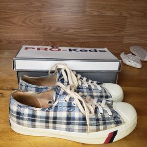Women's Plaid Sneakers - Blue and Cream
